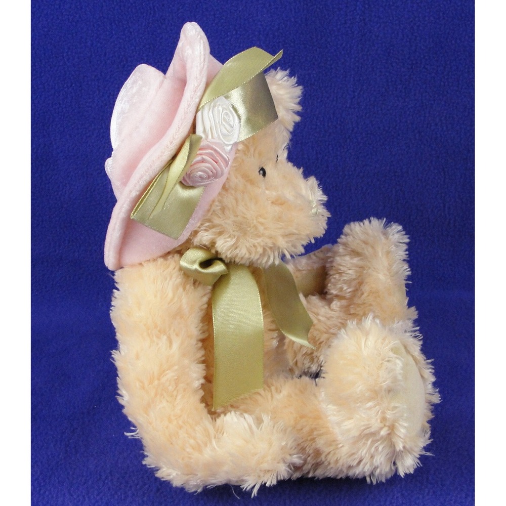 RARE Ganz Drucilla Girl Bear Plush Tan Pink Pill Hat Roses Bow Stuffed Animal - Picture 3 of 8